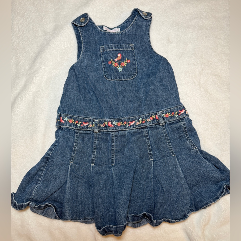 Janie and Jack Blue Denim Dress with Floral Embroidery